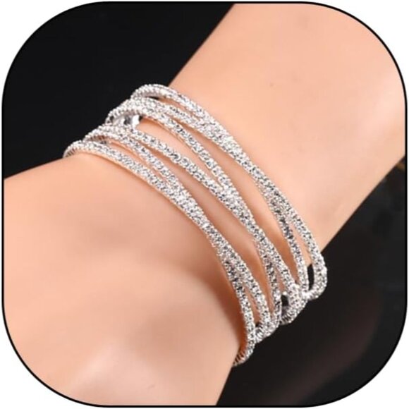 Elegant Layered Cubic Zirconia Cuff Bracelet - 14k Gold & Silver Charm Jewelry - Picture 1 of 9